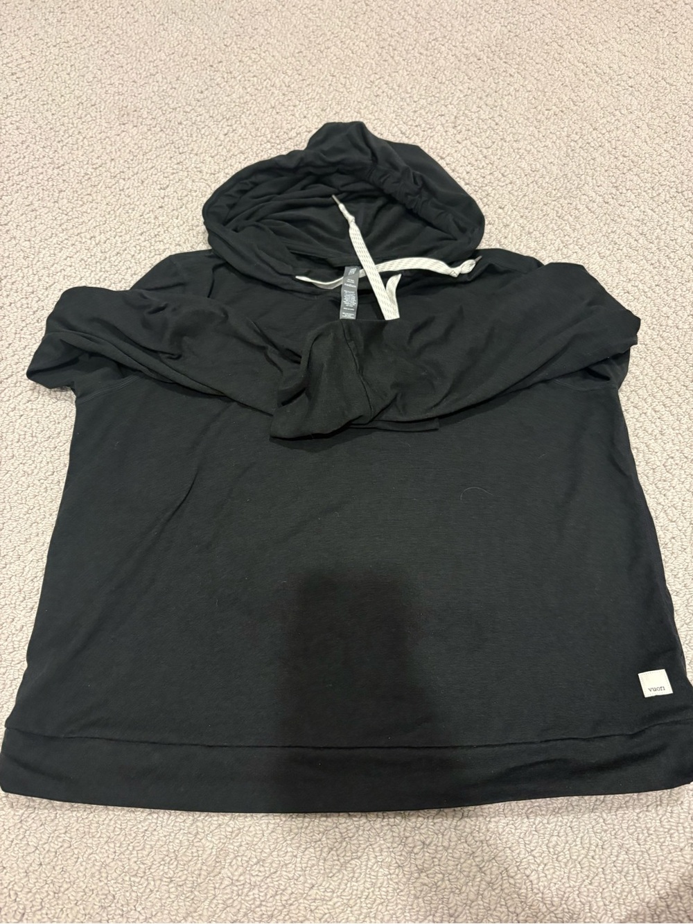Vuori Halo Black Hoodie with Heathered Drawcords